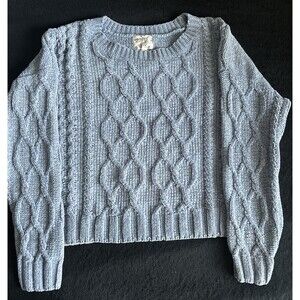 Women's XL Comfy boxy powder blue Hippie Rose Cable Knit sweater